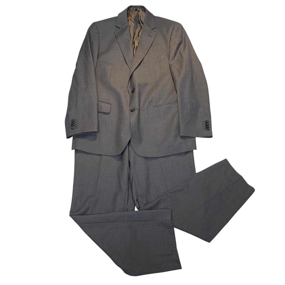 Renoir Suit Mens 42R 36x30 Gray Super 140s Wool 2 Button Classic‎